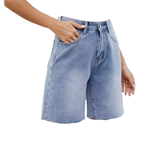Women's Washed Straight Casual Denim Shorts Streetwear Style <b>Patchwork</b> Pattern Short Jeans Pants for Girls and Ladies - Product Image 6