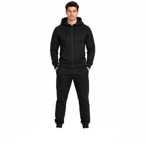 2026 Top Trending Custom Men Black Full <b>Zip</b> <b>Hooded</b> Tracksuit Regular Fit Casual Wear Side Pockets Autumn Polyester Solid Color - Product Image 1