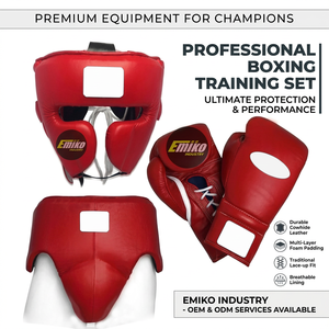 Protector de Cabeza de Boxeo de Cuero Rojo PU y Neopreno, Casco de Cobertura Completa, Equipo de Protección para Entrenamiento de Kick Boxing y Muay Thai - Product Image 3