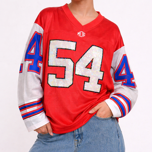 Maillot de football américain unisexe personnalisé en mesh à manches longues avec numéro en strass, style streetwear, coupe ajustée, pour équipe personnalisée, production OEM en gros, USA - Product Image 2