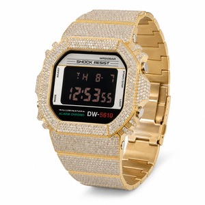 Reloj digital para hombre DW-5610 con caja dorada con diamantes de imitación, resistente a golpes, resistente al agua, cronógrafo, alarma, pantalla LED - Product Image 5