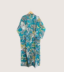 Bata Larga Estampada con Diseño Animal para Mujer, Manga Larga, Cuello en V, Suave, Informal, para Verano, 100% Poliéster Tejido, Cierre con Cordón - Product Image 4