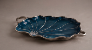Plateau en métal émaillé bleu royal moderne, plateau de luxe en forme de feuille de Ginkgo avec deux poignées, pour hôtel, restaurant, décoration de table, assiette à nourriture - Product Image 5