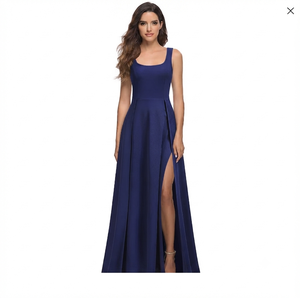Elegante Vestido de Noche Largo de Satén con Corte en A, Escote Cuadrado y Abertura Lateral sin Mangas, Color Sólido, para Fiesta de Mujer - Product Image 4