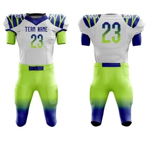 ชุดเสื้อและกางเกงอเมริกันฟุตบอลสั่งทำขายส่ง พร้อมปักชื่อทีม แขนสั้น ผ้าโพลีเอสเตอร์ 100% ระบายอากาศได้ดี ป้องกันแบคทีเรีย แห้งเร็ว - Product Image 3