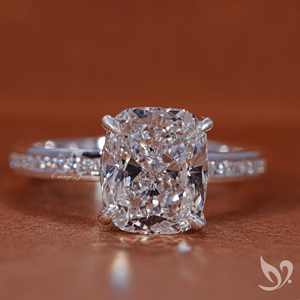 3CT Elongated <b>Cushion</b> Lab Diamond <b>Ring</b> Channel Pave Band IGI Certified 10K White Gold Engagement <b>Ring</b> - Product Image 1