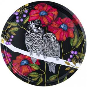 Bandeja Redonda Decorativa de Madera de Mango y Metal con Estampado de Aves Hecha a Mano para Mesa de Centro, Decoración del Hogar, Utensilios de Cocina, Regalo - Product Image 3