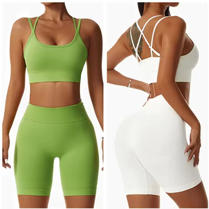 Ensemble de leggings de yoga élégants et personnalisés pour femmes, avec bretelles spaghetti, col rond, taille mi-haute élastique, respirant, séchage rapide, en Spandex/Polyester - Product Image 4