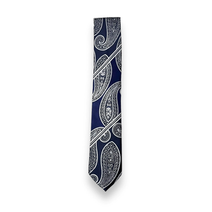 Corbata de Seda Azul Paisley Plateada Benon para Hombre |   Corbata de Diseño de Lujo |   Caja de Regalo para Bodas y Eventos Empresariales, Accesorio de Moda - Product Image 1