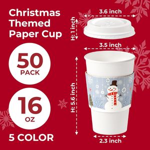 Confezione da 50 Bicchieri da Caffè Usa e Getta da 16 oz per Natale con Coperchi Antigoccia e Manicotti Termici Durevoli per Bevande Calde - Product Image 3
