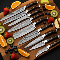 Viking Art Handgemaakte 67-laags Damascus staal scherpe duurzame messenset met rechte snede, 9-delig, houten ambidextere handgrepen