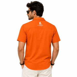 Chemise Hawaïenne Orange Personnalisée pour Homme, Col Camp, Manches Courtes, en Polyester, pour Plage et Resort, Couleur Unie, Respirante, Idéale pour l'Été - Product Image 4