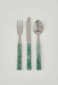 Ensemble de couverts en acier inoxydable avec manche perlé en résine rose, comprenant cuillère à dîner, fourchette, couteau, cuillère à café, ustensiles de cuisine et de table - Product Image 4