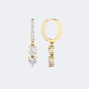 Pendientes de Diamantes Cultivados en Laboratorio Vintage de 1.40 CTW, Diseño Colgante Lineal de Dos Piedras con Engaste Redondo/Corazón/Pavé, Tipo Huggie - Product Image 4