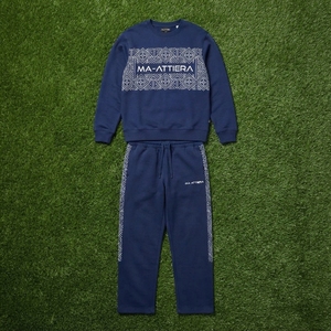 Ensemble de survêtement décontracté pour homme, sweat-shirt à col rond bleu marine à motifs géométriques et pantalon de jogging assorti, deux pièces - Product Image 6
