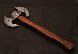 Double Blade <b>Axe</b> Forged Steel Head Wood <b>Handle</b> Hand Crafted Damascus Pattern Outdoor Camping Hunting <b>Axe</b> OEM ODM - Product Image 4
