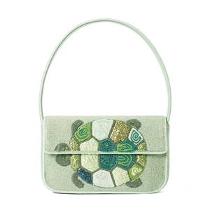 Handmade Sea Turtle Beaded Shoulder <b>Bag</b> Women Mint <b>Green</b> Ocean Flap Evening <b>Clutch</b> Underarm Handbag Purse - Product Image 1
