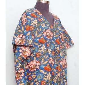 Caftán indio estampado a mano, de algodón orgánico puro, ligero, ropa de dormir corta, estampado floral, ropa de playa, vestido de verano - Product Image 5