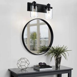 Moderna lampada da parete a 6 luci in stile rustico con finitura nera opaca parasole in vetro trasparente per bagno Vanity soggiorno per illuminazione del corridoio - Product Image 3