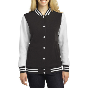 Veste universitaire pour femme, bleu marine et jaune, à manches longues, avec blocs de couleur, col boutonné, longueur standard, vêtement d'extérieur pour l'automne - Product Image 4