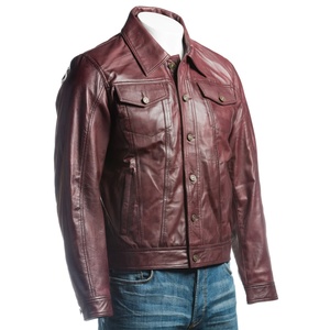 Veste de moto rétro en cuir véritable pour homme, style ancien, en cuir de vachette pleine fleur, coupe ajustée, col à revers, tendance décontractée - Product Image 1