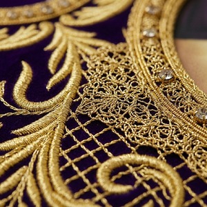 Handcrafted Processional <b>Banner</b> Designed With Premium Heavy Weight Purple Velvet Fabric And Adorned With Intricate Gold Bullion - Product Image 2