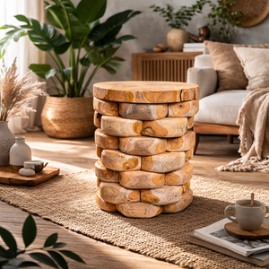 Tabouret en teck ARTERRA de luxe, rustique et moderne, fait main, chef-d'œuvre en bois, texture naturelle, fabrication robuste, pour entrepôt et hôtel - Product Image 3