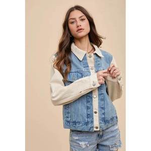 Annie Wear Chaqueta de mezclilla con cuello doble tapeta para mujer Prendas de abrigo elegantes - Product Image 4