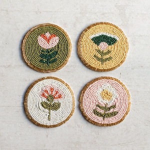 <b>CRYSTAL</b> CRAFT Nature Theme Beaded Embroidered Durable Canvas Coasters Mushroom <b>Tree</b> Design 300mm Diameter DrinkNature Theme - Product Image 4