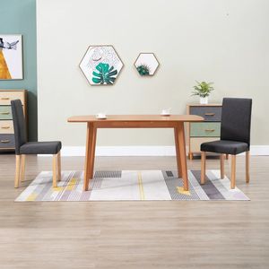 Set di 2 sedie da pranzo in tessuto grigio scuro e legno di gomma, dimensioni standard - Product Image 1