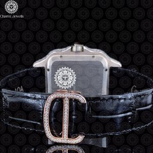 Montre de luxe pour femme Charm_Jewells avec cadran carré en diamant, boîtier en acier inoxydable, mouvement à quartz analogique, cristal saphir, bracelet en cuir de 38 mm - Product Image 4