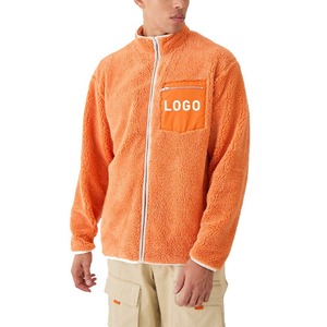 <b>Men's</b> Orange Fleece Jacket Solid Color Turn-down Collar <b>Pullover</b> Casual Loose Fit Autumn Wear - Product Image 1