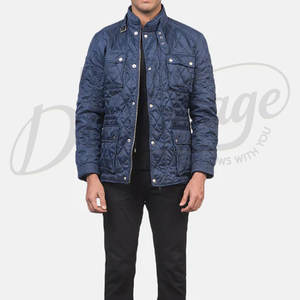 Chaqueta acolchada de hombre, color azul marino premium, con diseño de diamantes, múltiples bolsillos, corte ajustado, acolchada, clásica, informal, con cierre de cremallera, para invierno. - Product Image 1