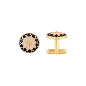 Luxury Gold Plated Black Pink Enamel Round Cufflinks for Men Floral Formal Shirt <b>Accessories</b> <b>Wedding</b> Business Gift Cuff Links - Product Image 6