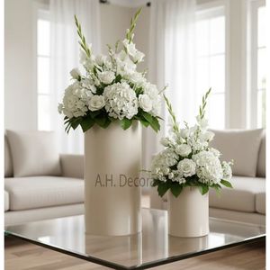 Ensemble de vases cylindriques en métal moderne avec paillettes, finition mate, couleur personnalisée, vases à fleurs de table hauts, décoration pour la maison et les mariages - Product Image 4