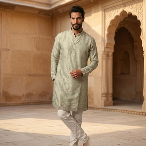 Ensemble Kurta Pyjama en Soie Terre pour Homme, Coupe Classique, Style Traditionnel Indien et Pakistanais, Vente Chaude, Fournisseur Indien - Product Image 3
