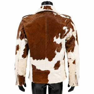 Men's Brown <b>White</b> Cowhide Leather <b>Biker</b> <b>Jacket</b> Turn-down Collar Animal Print Zipper Closure Winter Thick Fit Waterproof - Product Image 2