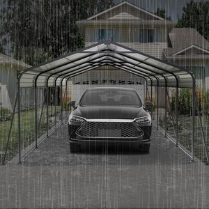 Abri de voiture métallique robuste 13 x 26,5 pieds avec toit en acier galvanisé, structure de garage, couverture résistante aux intempéries - Product Image 5