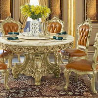 Table à manger ronde de luxe européenne, base sculptée en or, marbre, design classique moderne