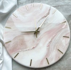 Handmade Resin <b>Modern</b> <b>Wall</b> <b>Clock</b> Marble Look Quartz Movement Custom Size Decorative Hanging Living Room - Product Image 1