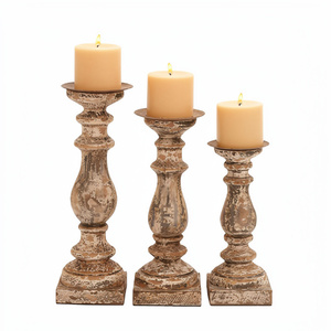 Wooden Antique Design <b>Candle</b> Holder <b>Set</b> of 3 Brown Color Decoration Best Quality Standard <b>Candle</b> Holder Home Supplies - Product Image 1