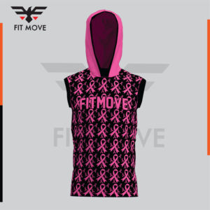 Unisex Adult All Seasons 100% Polyester Hooded Sleeveless Vest Sublimated <b>Pink</b> <b>Ribbon</b> Print Moisture Wicking Fitted Jersey - Product Image 6