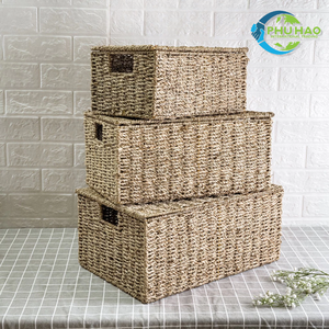 Wicker Seagrass Eco-Friendly Storage Basket Metal Frame Cotton <b>Liner</b> Rectangle Shape Multi-Purpose Home Decor Vietnam Crafts - Product Image 6