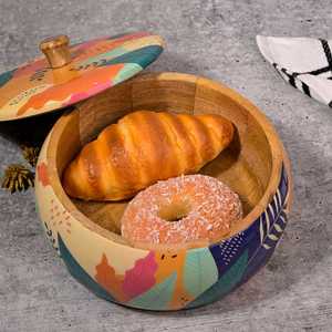 Casserole en bois classique avec poignée en bois d'acacia et couvercle en bois, extérieur poli écologique, diamètre 20 cm - Product Image 5
