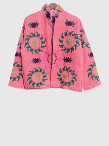 Hand Embroidered Tiger Floral <b>Velvet</b> Jacket Full Sleeve Mandarin Collar Plus Size Women's Spring Wear - Product Image 1