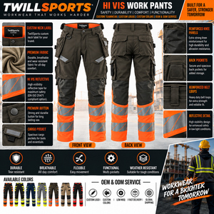 TwillSports High Visibility Work Pants Men Reflective <b>Cargo</b> <b>Trousers</b> with Knee Reinforcement for Construction <b>Workers</b> - Product Image 6