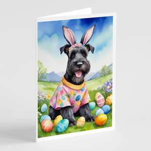 Whimsical A7 Size 5x7 Blank Note <b>Cards</b> <b>Pack</b> of 8 <b>Easter</b> Egg Hunt Schnauzer Greeting <b>Cards</b> with Envelopes - Product Image 1