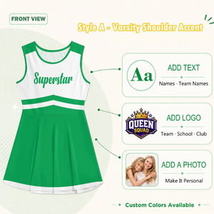 Uniforme de cheerleading pour filles, robe de cheerleading sans manches imprimée, vert et blanc, polyester, tenue de danse pour enfants - Product Image 3