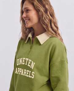 Pull à col zippé vert pour femme Oneten Apparel avec col crème - Product Image 2