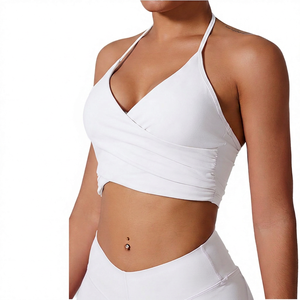 Women's Deep V Neck High Stretch Breathable Sports Bra With Removable Padding Backless Workout Top Pink - Product Image 3